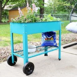 Wholesale 🥰 Sunnydaze Decor Raised Planter Boxes Sunnydaze Galvanized Steel Mobile Raised Garden Bed Cart - Black 😉 -Raised Garden Beds Sales detail3NETH1348