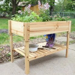Discount 🤩 Sunnydaze Decor Raised Planter Boxes Sunnydaze Raised Wood Garden Bed Planter Box With Shelf - Stained Finish 🥰 -Raised Garden Beds Sales detail3NETH1351