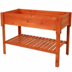 Discount 🤩 Sunnydaze Decor Raised Planter Boxes Sunnydaze Raised Wood Garden Bed Planter Box With Shelf - Stained Finish 🥰