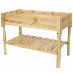 Discount 🤩 Sunnydaze Decor Raised Planter Boxes Sunnydaze Raised Wood Garden Bed Planter Box With Shelf - Stained Finish 🥰 -Raised Garden Beds Sales scaleNETH1351